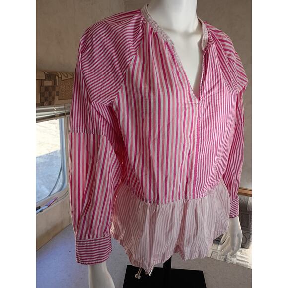 FREE ASSEMBLY Pink Stripe Cotton Peplum Blouse Top Sz L Soft Casual Quietlux - Picture 8 of 10